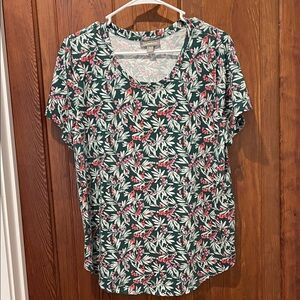 Style & Co. Green and Pink Floral Short Sleeve Top